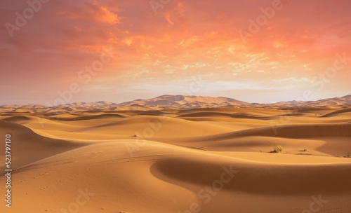 Fototapeta Naklejka Na Ścianę i Meble -  Majestic beautiful scene of Merzouga dunes of Sahara desert Morocco
