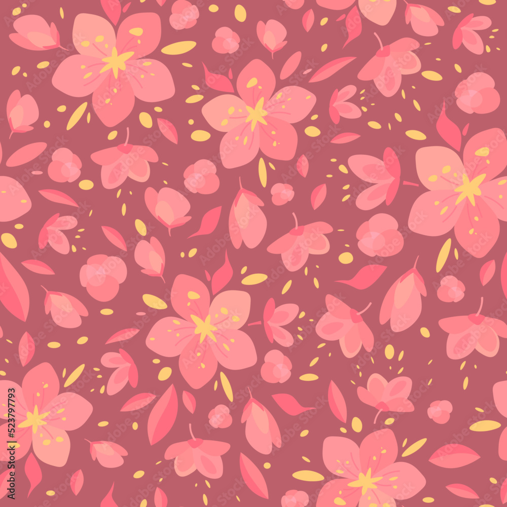 Vector cute pattern with pink flowers