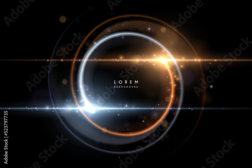 Abstract gold and white circle light effect on black background
