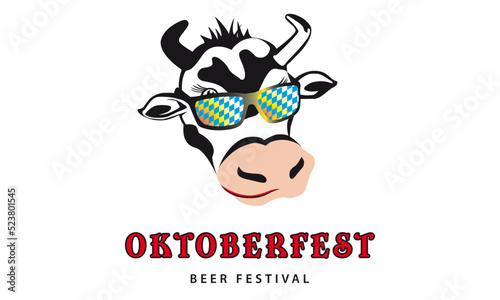 oktoberfest cool fun cow, wearing bavarian glasses, t-shirt, poster, banner photo