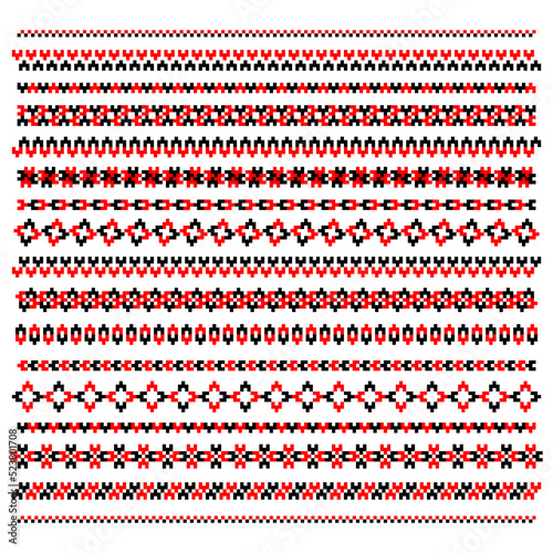 Traditional Ukrainian knitted embroidery art, ethnic border ornament vyshyvanka