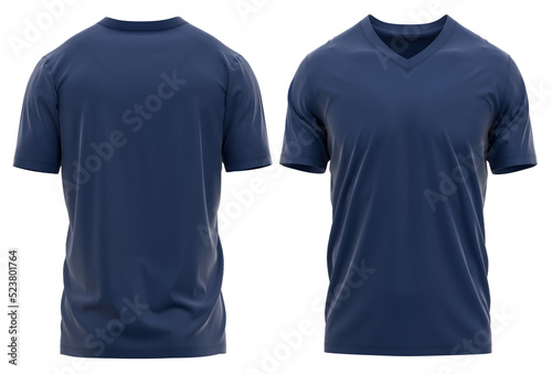 T-shirt V-neck Short sleeve. With knit jersey fabric and rib neck texture ( 3d rendered )