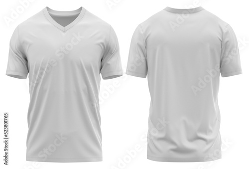 T-shirt V-neck Short sleeve. With knit jersey fabric and rib neck texture ( 3d rendered )