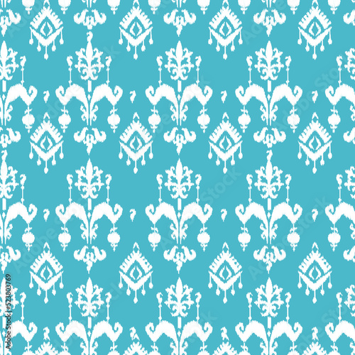 Digital ikat pattern for silk fabrcs. Traditional textile products Uzbekistan and other countries of the Central Asian region. Beautiful adras or atlas in the Uzbek language. Margilan city. 