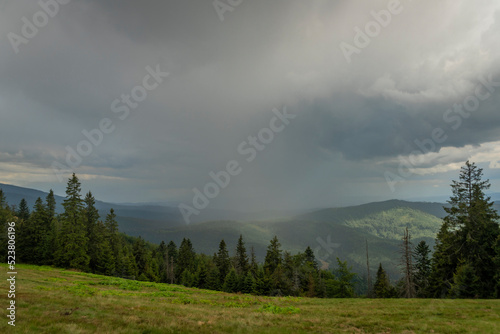 Fototapeta Naklejka Na Ścianę i Meble -  Summer stormy cloudy day in Zywiecki park Krajobrazowy with colorfull view