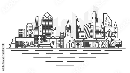 Oslo, Norway architecture line skyline illustration. Linear vector cityscape with famous landmarks, city sights, design icons. Landscape with editable strokes.