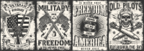 Military set grunge flyers monochrome