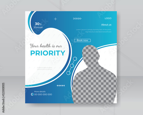 Modern professional medical services social media post vector template or healthcare dental clinic business web banner layout design
