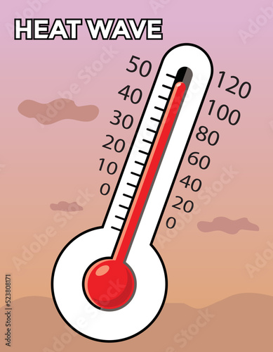 heat wave, thermometer and skyline background, vector illustration 