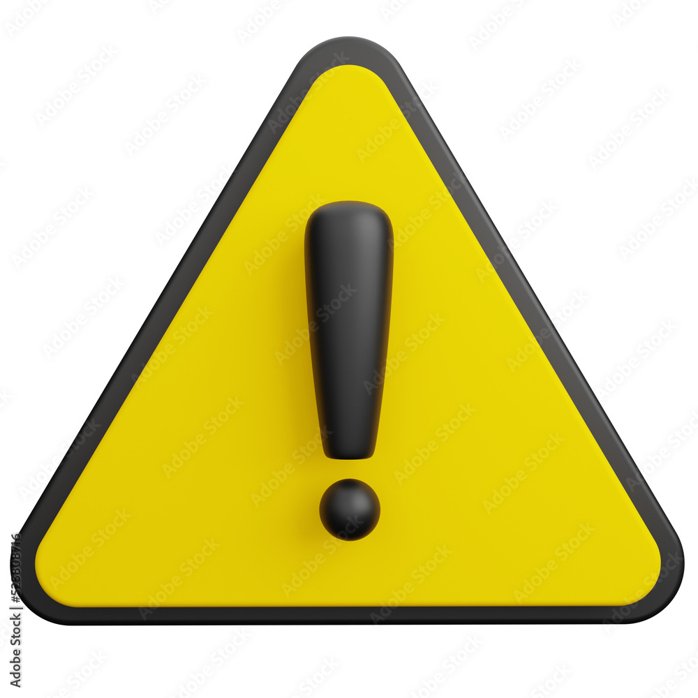 Exclamation danger warning sign on transparent background. 3D Illustration Exclamation danger warning sign on transparent background. 3D Illustration
