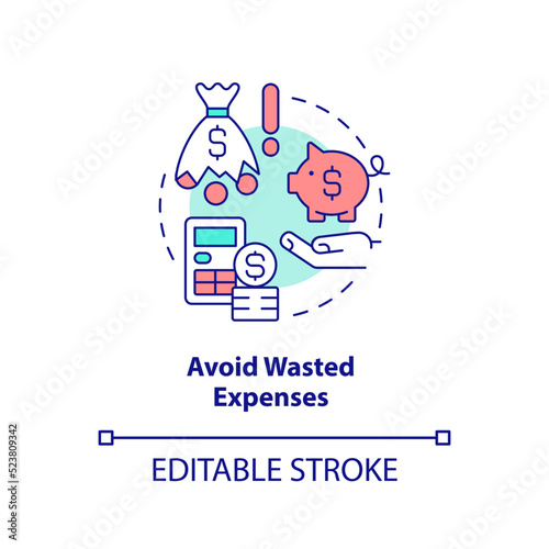 Avoid wasted expenses concept icon. Startup consulting sphere abstract idea thin line illustration. Wasteful spending. Isolated outline drawing. Editable stroke. Arial, Myriad Pro-Bold fonts used