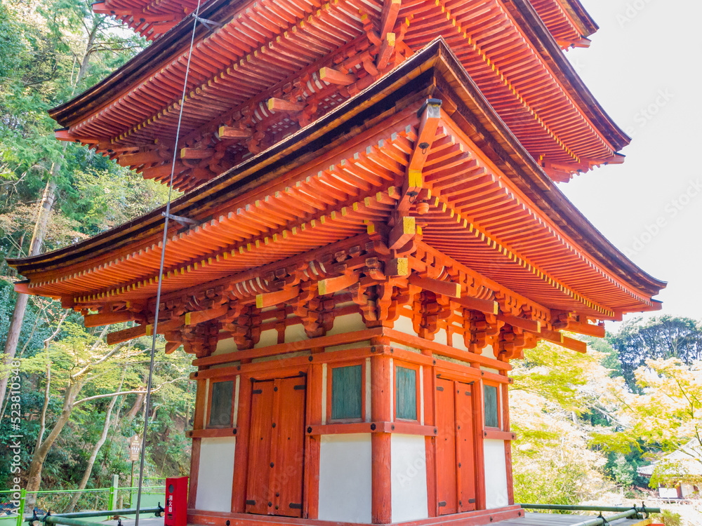 Three-storied pagoda at the Joruri-ji Tempke in Kizugawa City, Kyoto, National Treasure of Japan