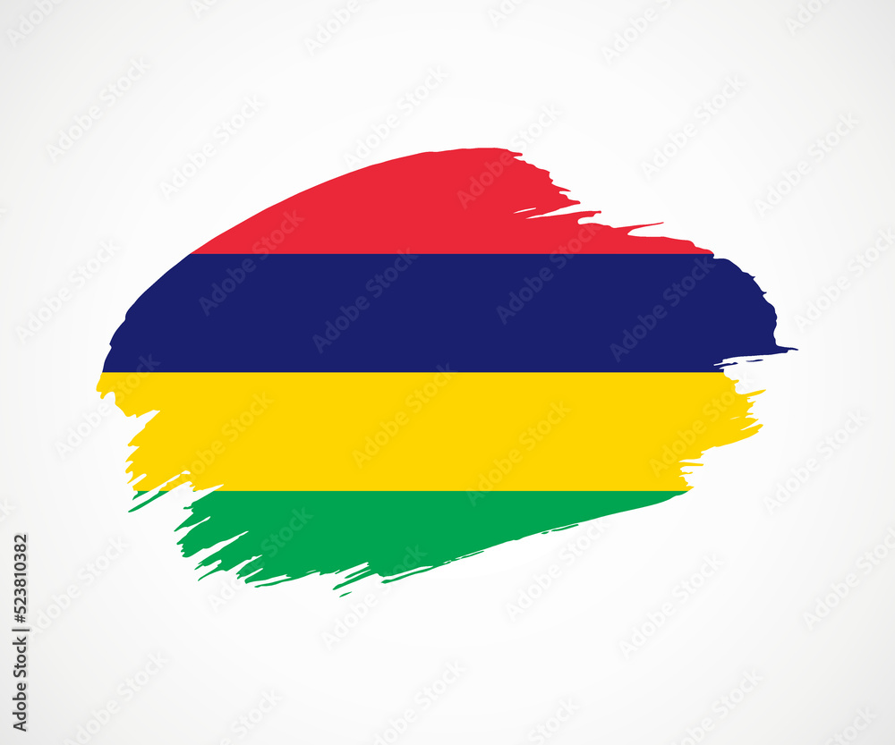 Obraz premium Abstract creative painted grunge brush flag of Mauritius country with background
