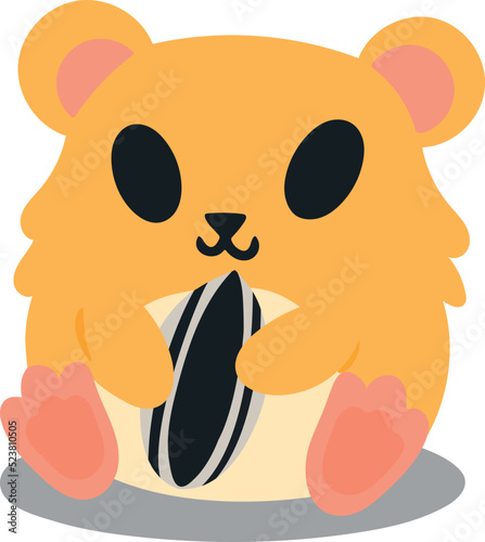 Concept of cartoon hamster with seed. Vector illustration. Image isolated on white background. Mascot. Design element for various poster menu sites