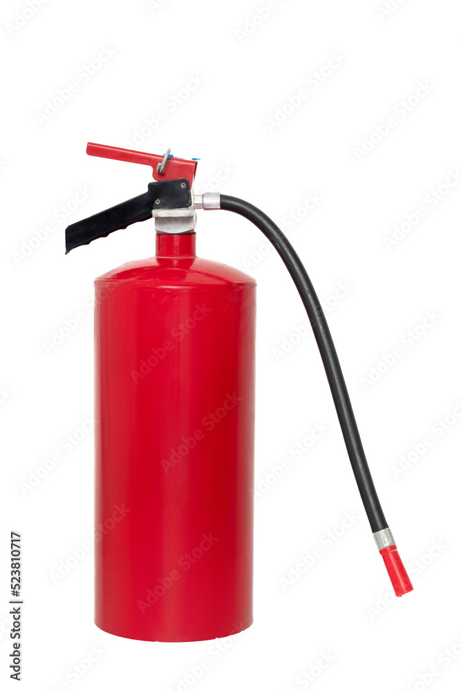 Red fire extinguisher, without label and with white background