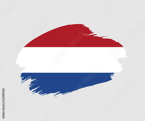 Abstract creative painted grunge brush flag of Netherlands country with background