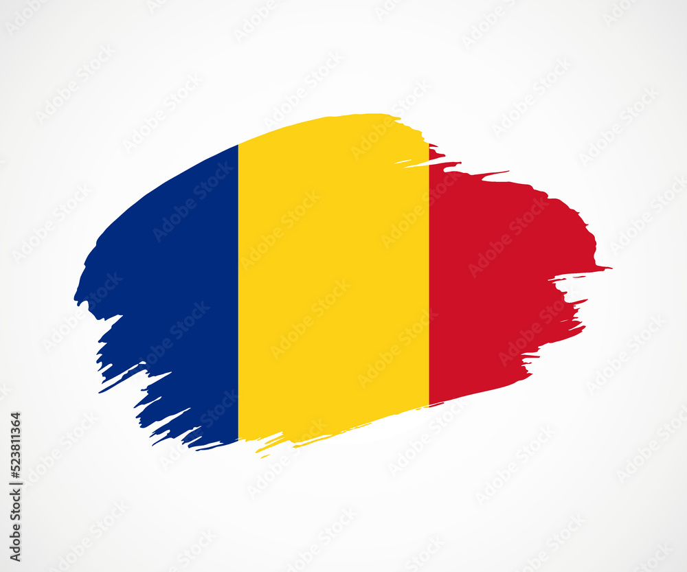 Obraz premium Abstract creative painted grunge brush flag of Romania country with background