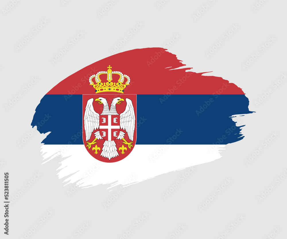 Abstract creative painted grunge brush flag of Serbia country with background