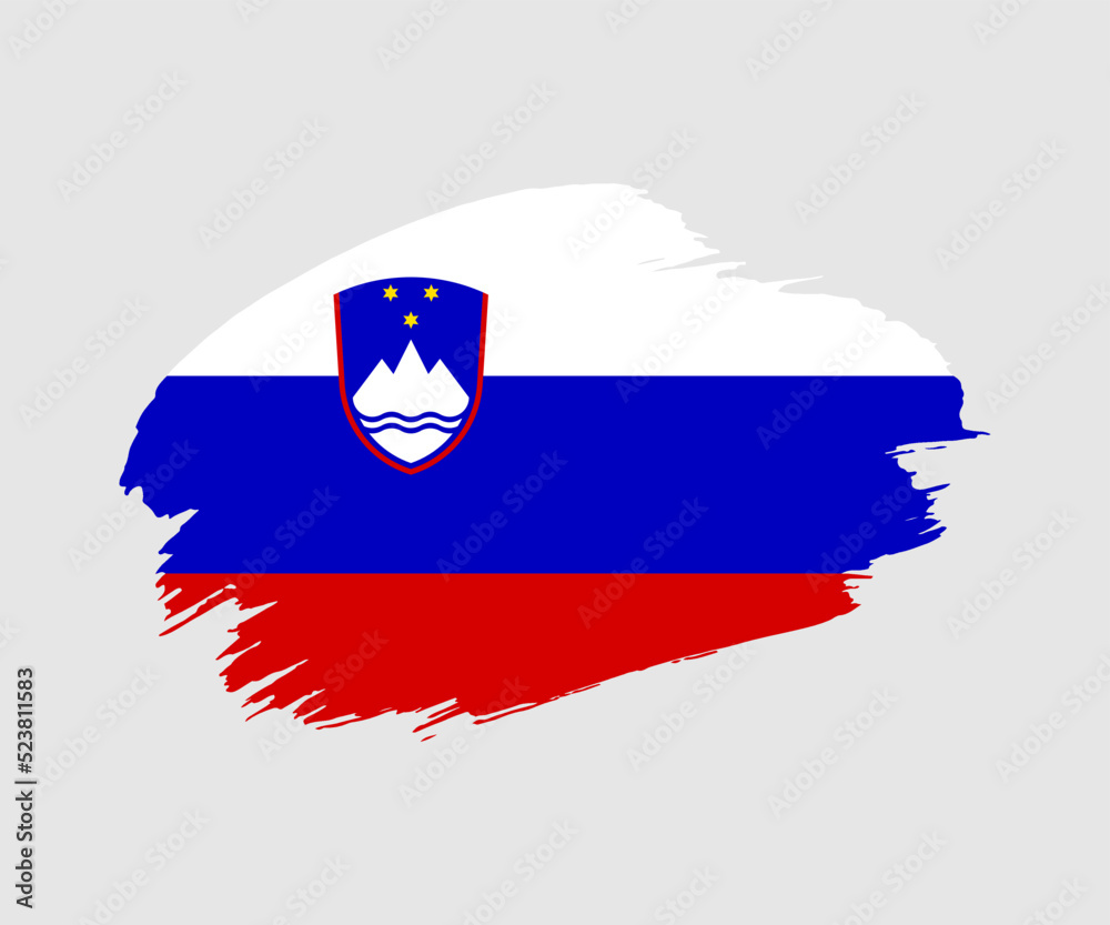 Abstract creative painted grunge brush flag of Slovenia country with background