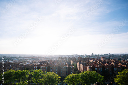 Image of the sunset in the city of Madrid, Spain.