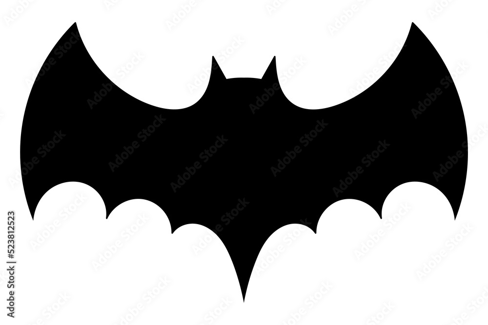 Bat icon. Black flat silhouette of bat. Vector illustration isolated on ...
