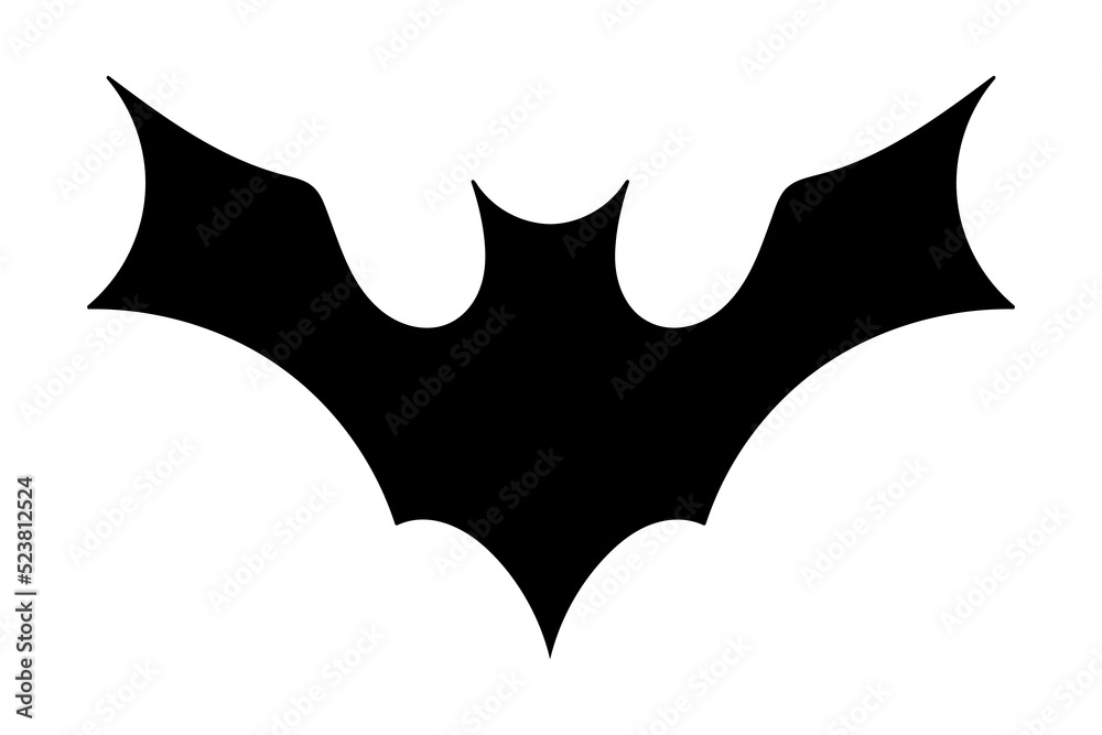 Bat icon. Black flat silhouette of bat. Vector illustration isolated on white background.