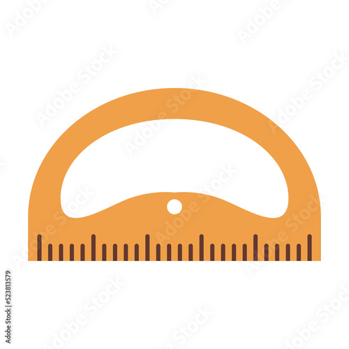 Wooden protractor ruler. Tilt angle meter. Vector flat illustration.Scale measuring ruler.circular protractor.School geometry protractor.Isolated on white background.