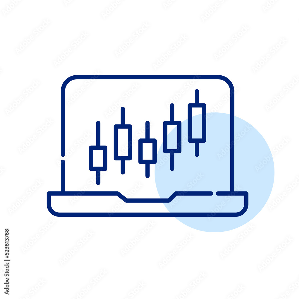 Candlestick stock chart on a laptop. Pixel perfect, editable stroke line art icon Candlestick stock chart on a laptop. Pixel perfect, editable stroke line art icon