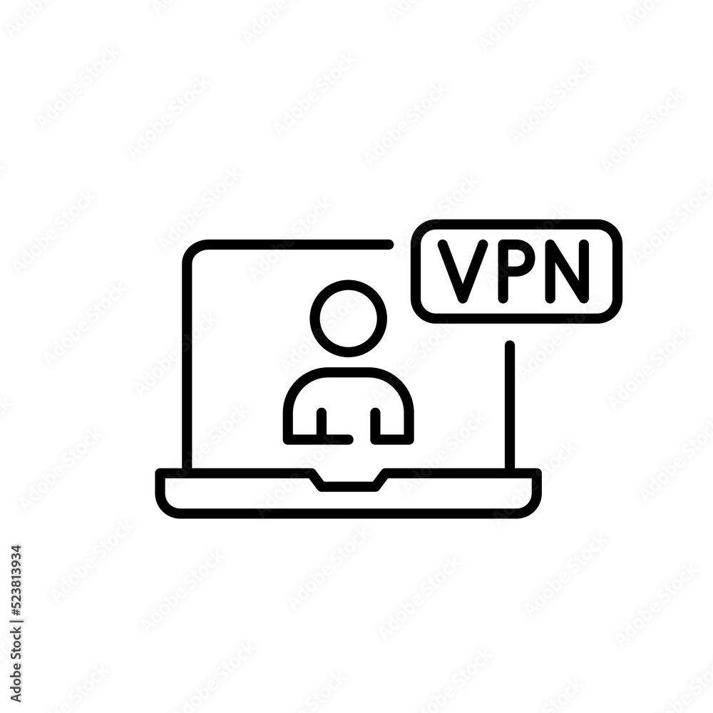 VPN user icon on a laptop. Pixel perfect, editable stroke line icon VPN user icon on a laptop. Pixel perfect, editable stroke line icon