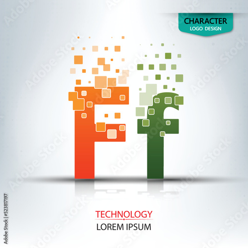 The letter F, character digital technology logo design vector