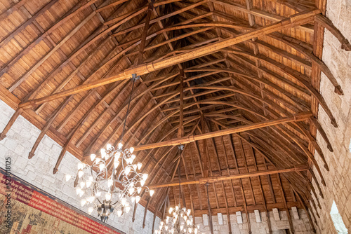 Guimaraes, Portugal. The wooden ceiling of the Palace of the Dukes of Braganza, with the shape of the hull of a Portuguese caravel photo