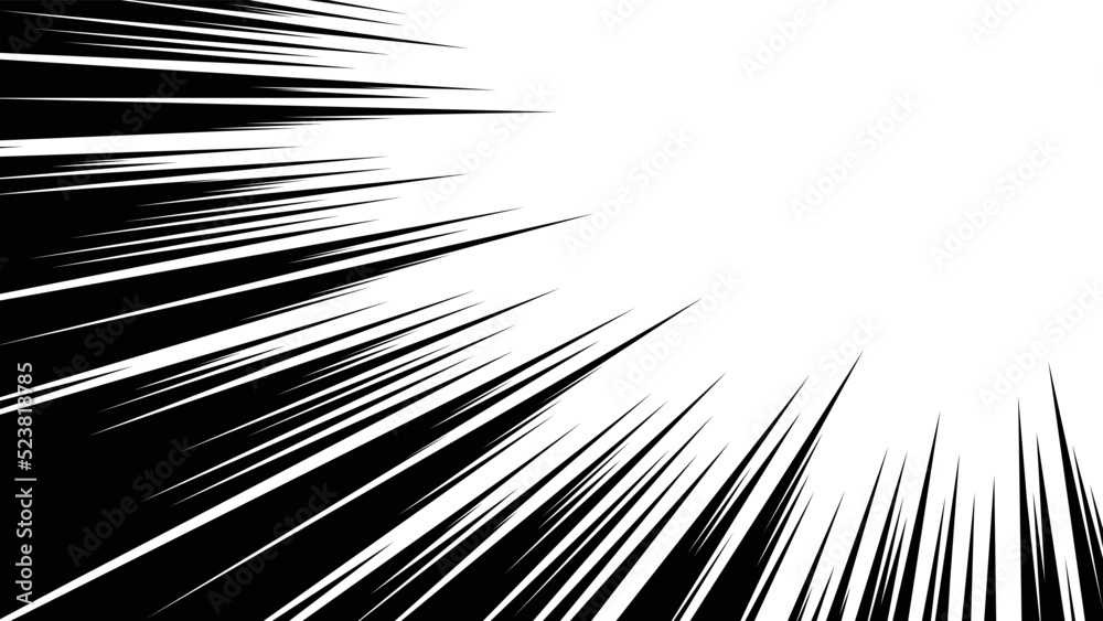 Obraz premium 黒色の漫画風の集中線のベクターイラスト