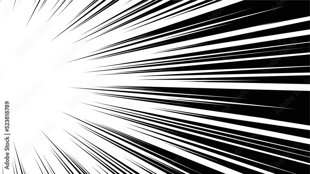 Obraz premium 黒色の漫画風の集中線のベクターイラスト