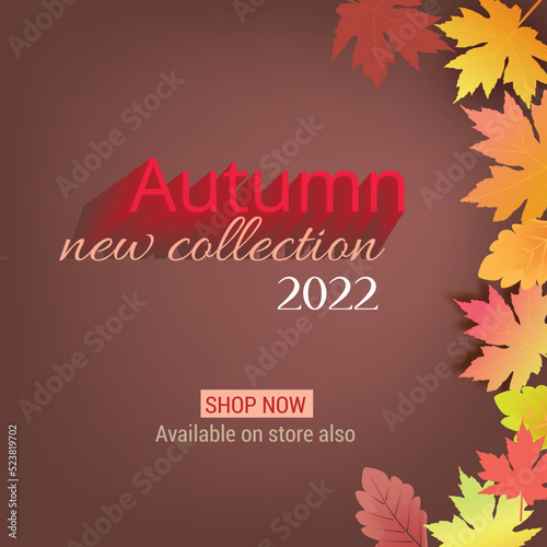 Autumn new collection post banner.Social media banner design with maple leaf.Elegant post template