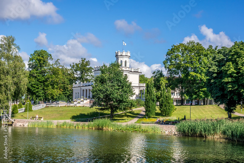 View of Druskininkai city from the lake Druskonis in sunny summer day