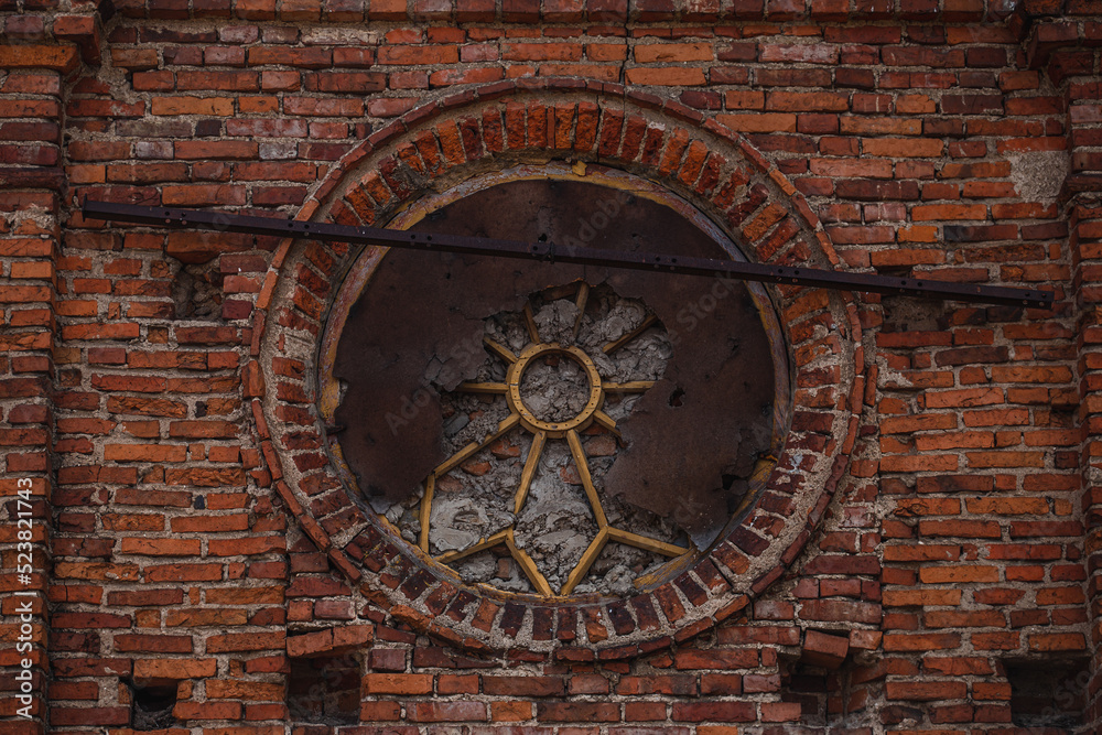 Symbols on the facade of the old synagogue - an abandoned historical building - Jewish culture and religion