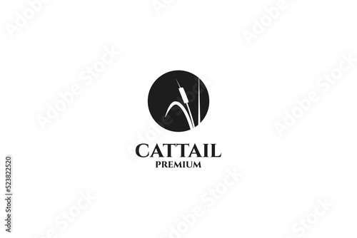Flat cattail grass logo design vector illustration idea