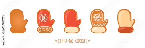 christmas cookies gingerbread set with different icing and sugar decoration santa claus glove