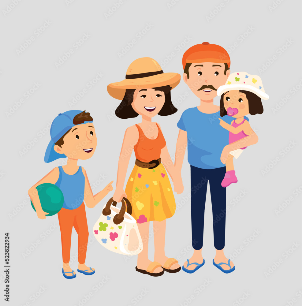 Image of nuclear family going to sea for traveling. Summer season holidays, sunny days and sea pleasure concepts. Image of nuclear family going to sea for traveling. Summer season holidays, sunny days and sea pleasure concepts.