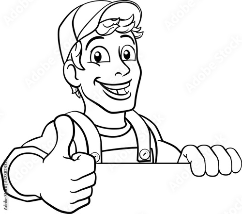 A handyman cartoon characte...