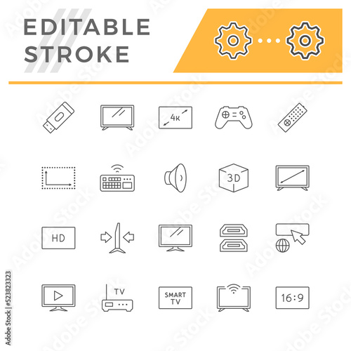 Set line icons of TV set