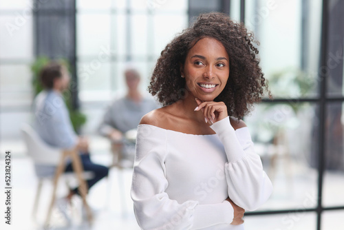 Portrait of an African American young business woman working in the office