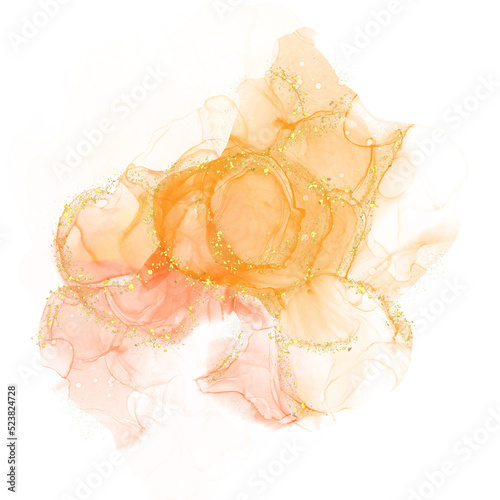 Light Orange Alcohol Ink Watercolor With Gold Glitter Background Circle