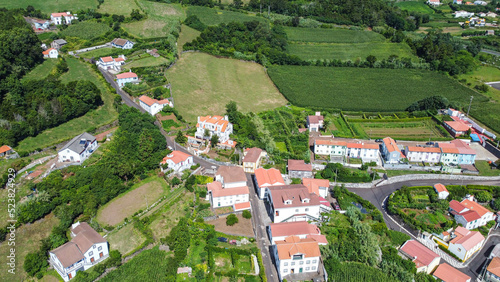 houses at the forest, green landscape in São Jorge island