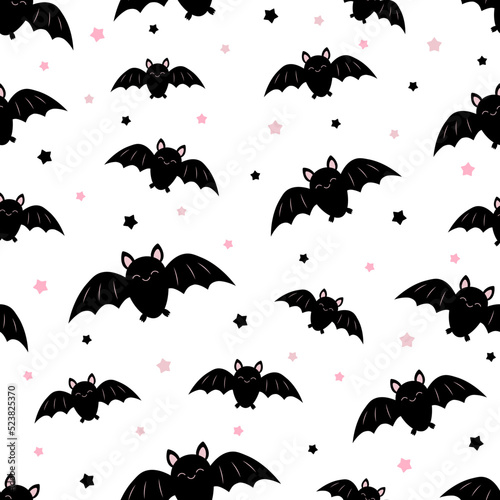 Seamless pattern cute bats vector illustration
