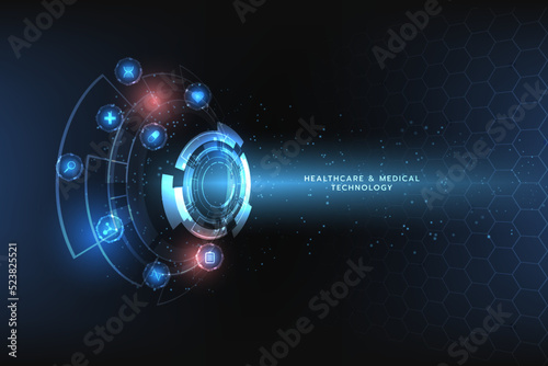 Healthcare and medical icon pattern innovation digital technology technology background. Medical, science and technology concepts. Abstract futuristic design. Vector illustration.