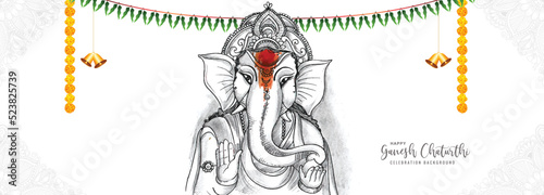 Religious happy ganesh chaturthi indian festival banner celebration card design