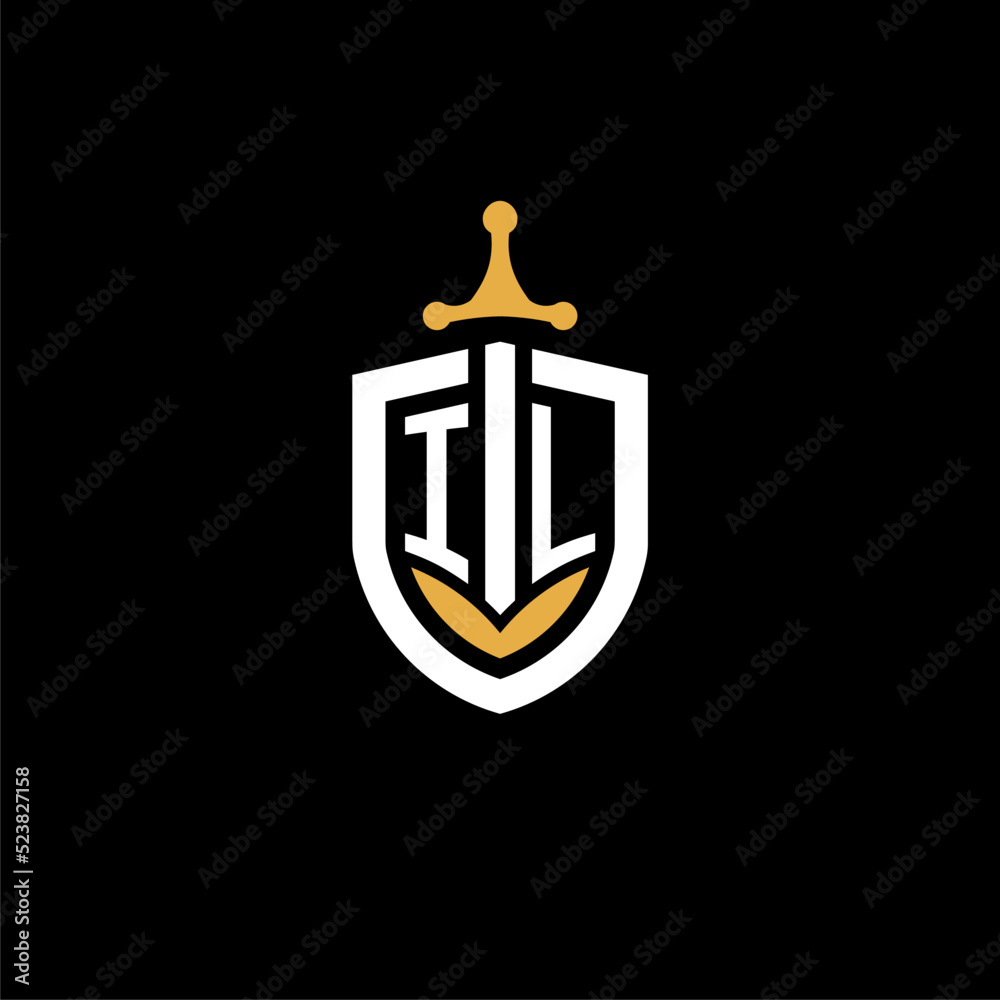 Creative letter IL logo gaming esport with shield and sword design ideas - obrazy, fototapety, plakaty 
