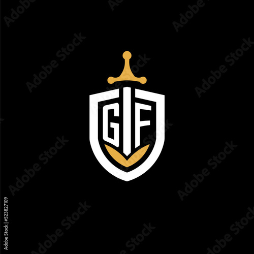 Creative letter GF logo gaming esport with shield and sword design ideas