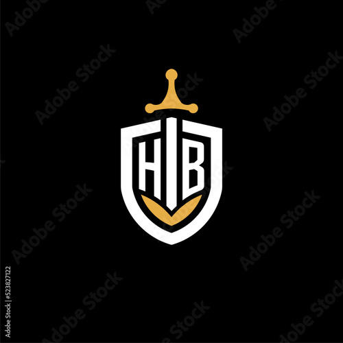 Creative letter HB logo gaming esport with shield and sword design ideas